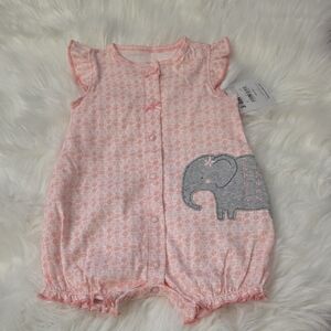 Child of Mine Carters Pink and Gray Elephant Bodysuit Rainbow Flower Design